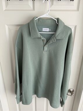Topman Sage Green Long-Sleeve Polo Sweatshirt - Relaxed Fit